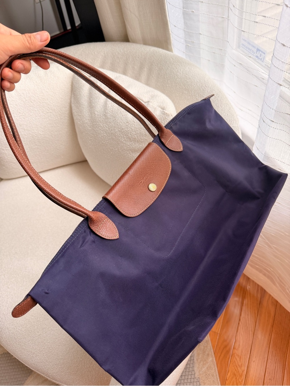 Classic Navy Tote Bag with Brown Trim